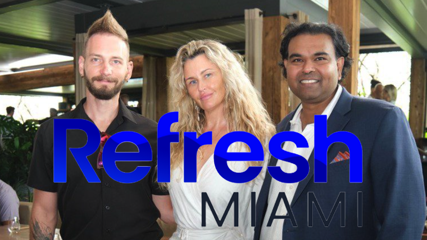 SeaSweepers Team (Aaron Tarnowski, Taryn Sage Larock, Naveen Sydney) at MILA Miami after the SeaSweepers Runway Show.